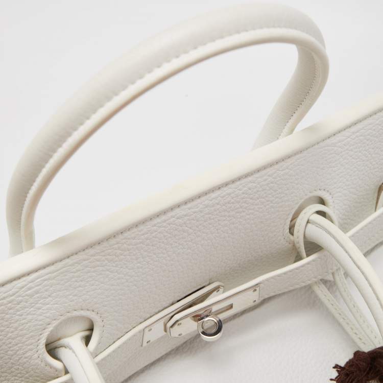 Pre Owned Hermes Blanc Togo Leather Palladium Finish Birkin 40 Bag