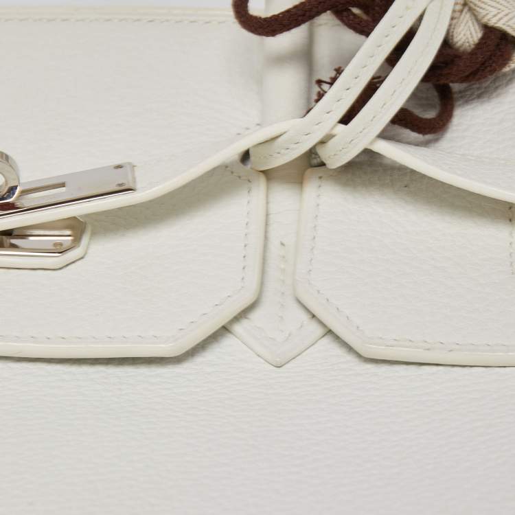 Pre Owned Hermes Blanc Togo Leather Palladium Finish Birkin 40 Bag
