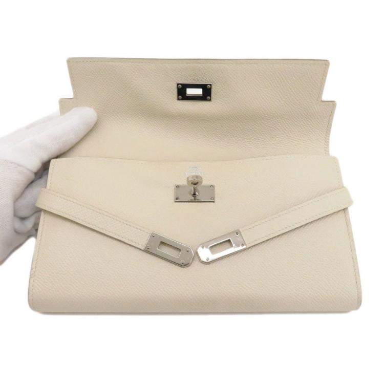 Pre Owned Hermes Kelly cream long wallet Epson ladies