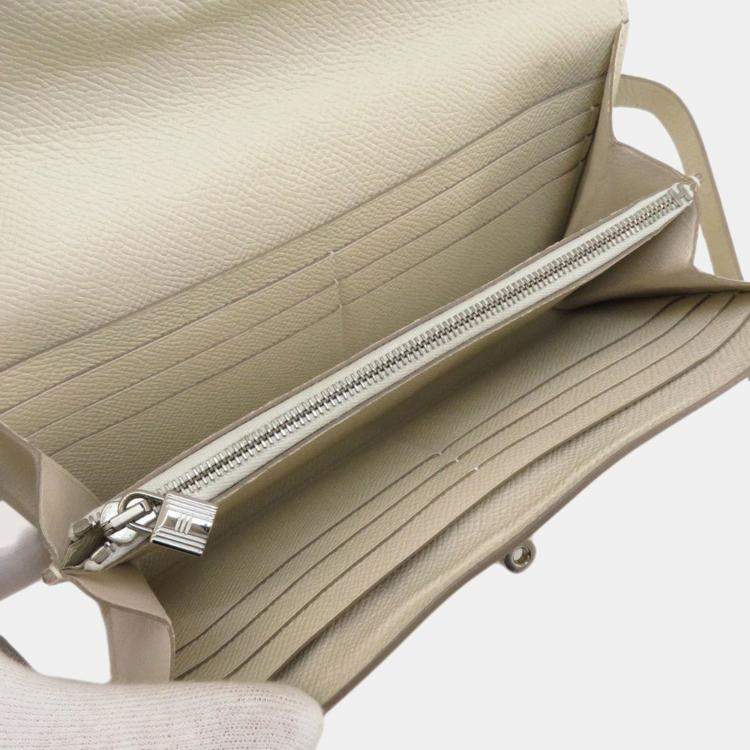 Pre Owned Hermes Kelly cream long wallet Epson ladies