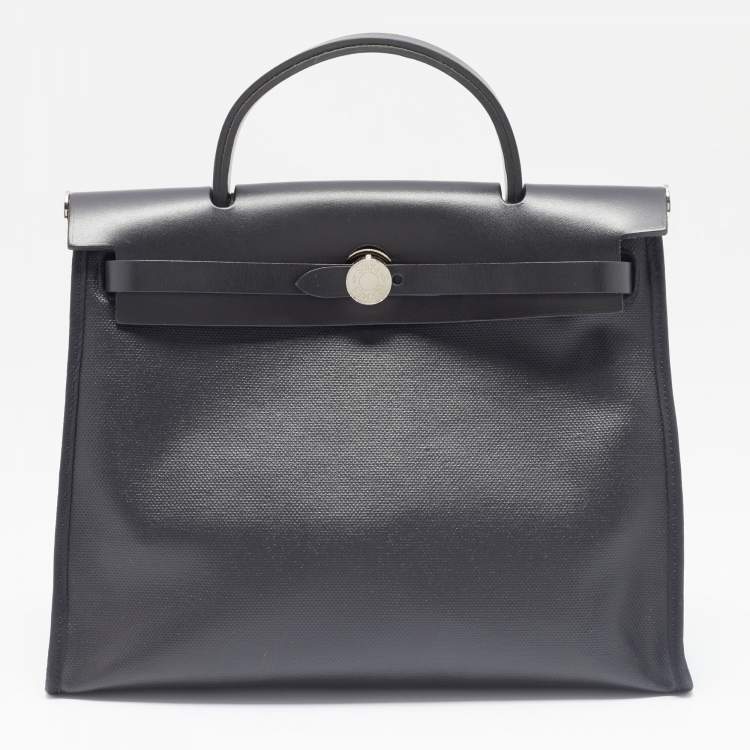 Pre Owned Hermes Black/Ecru Toile H Berlin and Leather Herbag Zip 31 Bag