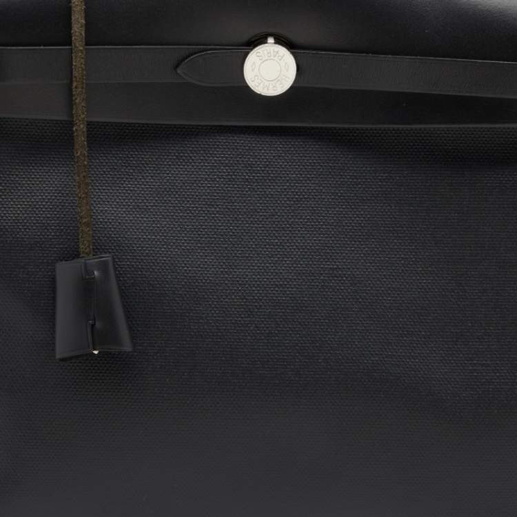 Pre Owned Hermes Black/Ecru Toile H Berlin and Leather Herbag Zip 31 Bag