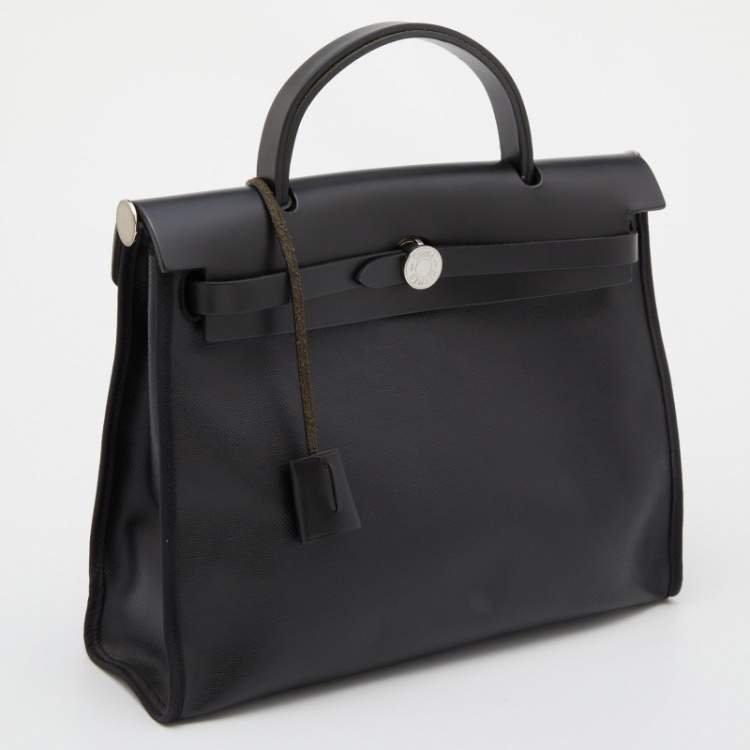 Pre Owned Hermes Black/Ecru Toile H Berlin and Leather Herbag Zip 31 Bag