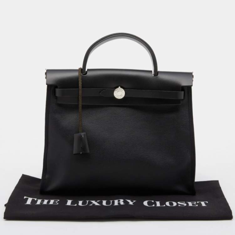 Pre Owned Hermes Black/Ecru Toile H Berlin and Leather Herbag Zip 31 Bag