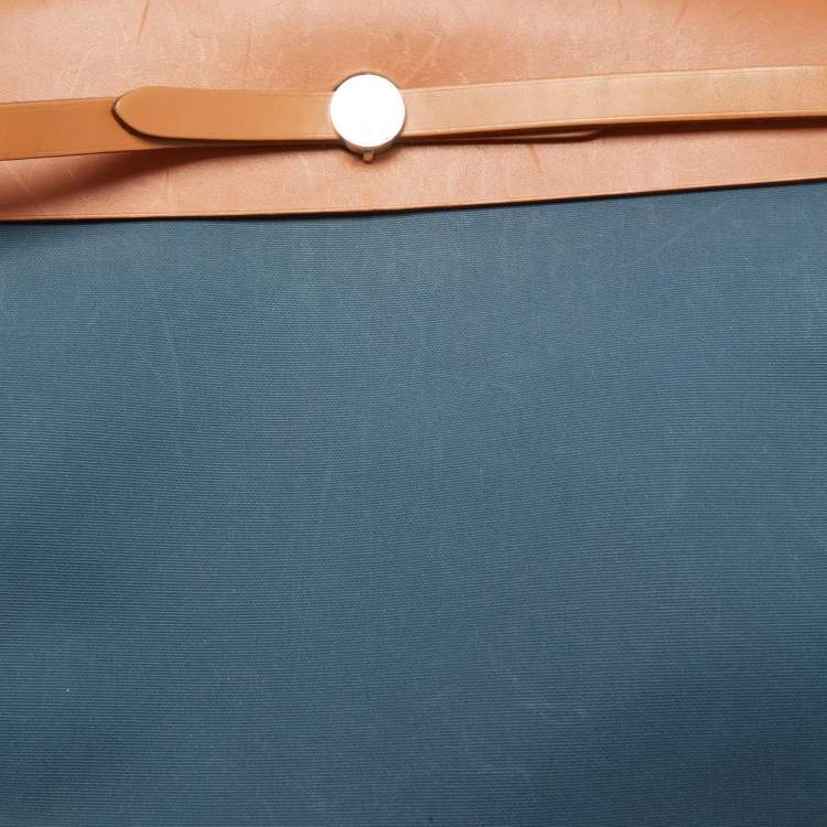 Pre Owned Hermes Natural/Bleu De Malte Leather and Canvas Herbag Zip 39 Bag