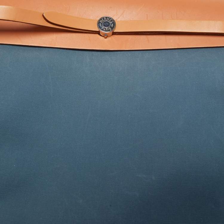 Pre Owned Hermes Natural/Bleu De Malte Leather and Canvas Herbag Zip 39 Bag