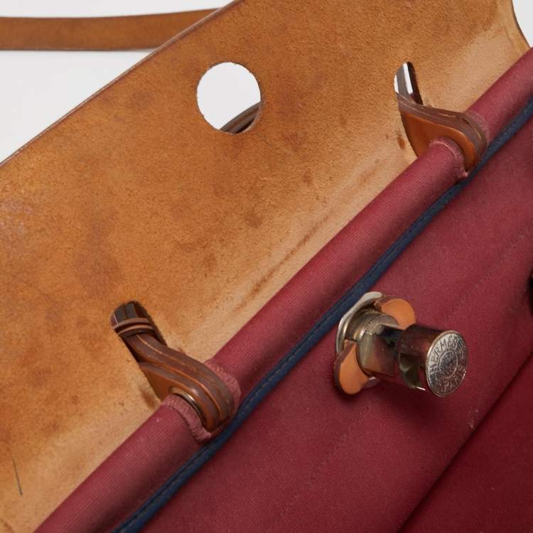Pre Owned Hermes Ruby/Bleu de Malte/Naturel Leather and Canvas Herbag Zip 31 Bag