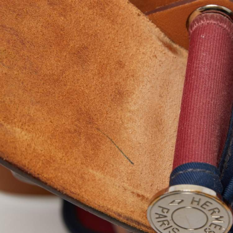 Pre Owned Hermes Ruby/Bleu de Malte/Naturel Leather and Canvas Herbag Zip 31 Bag