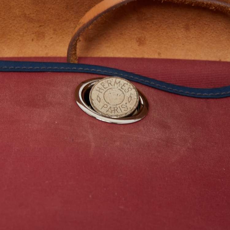 Pre Owned Hermes Ruby/Bleu de Malte/Naturel Leather and Canvas Herbag Zip 31 Bag