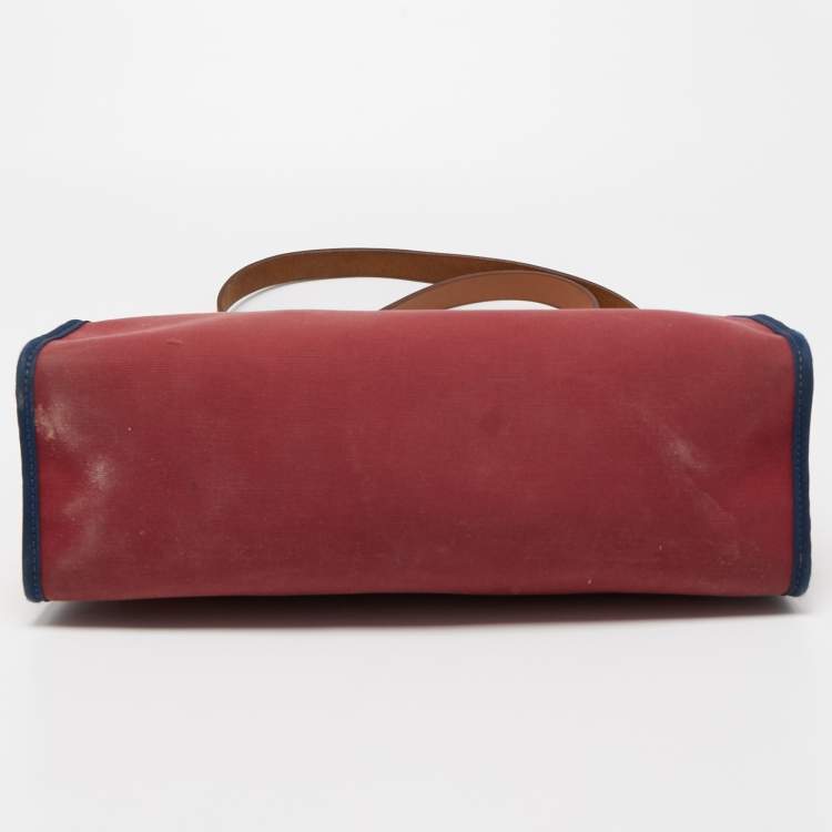 Pre Owned Hermes Ruby/Bleu de Malte/Naturel Leather and Canvas Herbag Zip 31 Bag