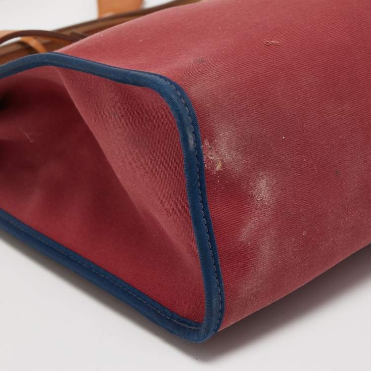 Pre Owned Hermes Ruby/Bleu de Malte/Naturel Leather and Canvas Herbag Zip 31 Bag