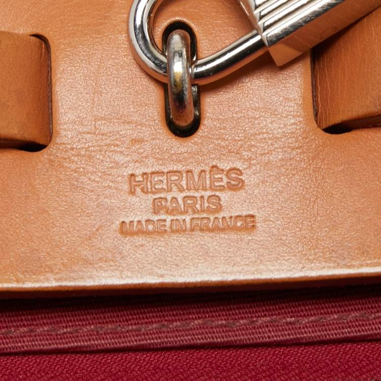 Pre Owned Hermes Ruby/Bleu de Malte/Naturel Leather and Canvas Herbag Zip 31 Bag