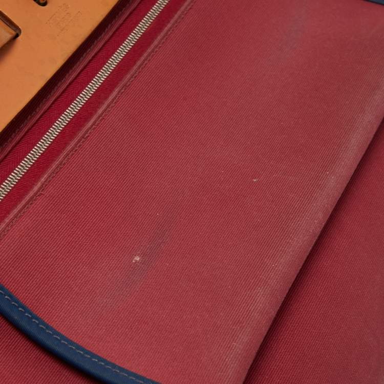 Pre Owned Hermes Ruby/Bleu de Malte/Naturel Leather and Canvas Herbag Zip 31 Bag