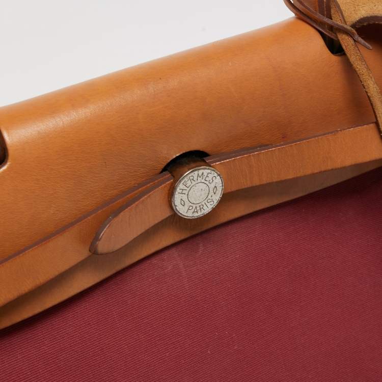 Pre Owned Hermes Ruby/Bleu de Malte/Naturel Leather and Canvas Herbag Zip 31 Bag