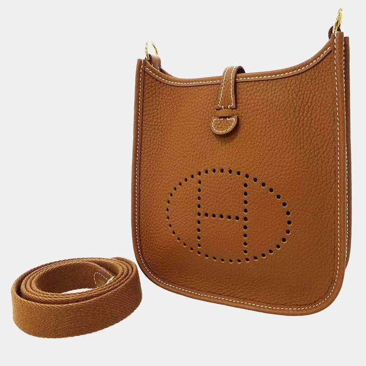 Pre Owned Hermes Gold Taurillon Clemence Leather Evelyne TPM Shoulder Bag