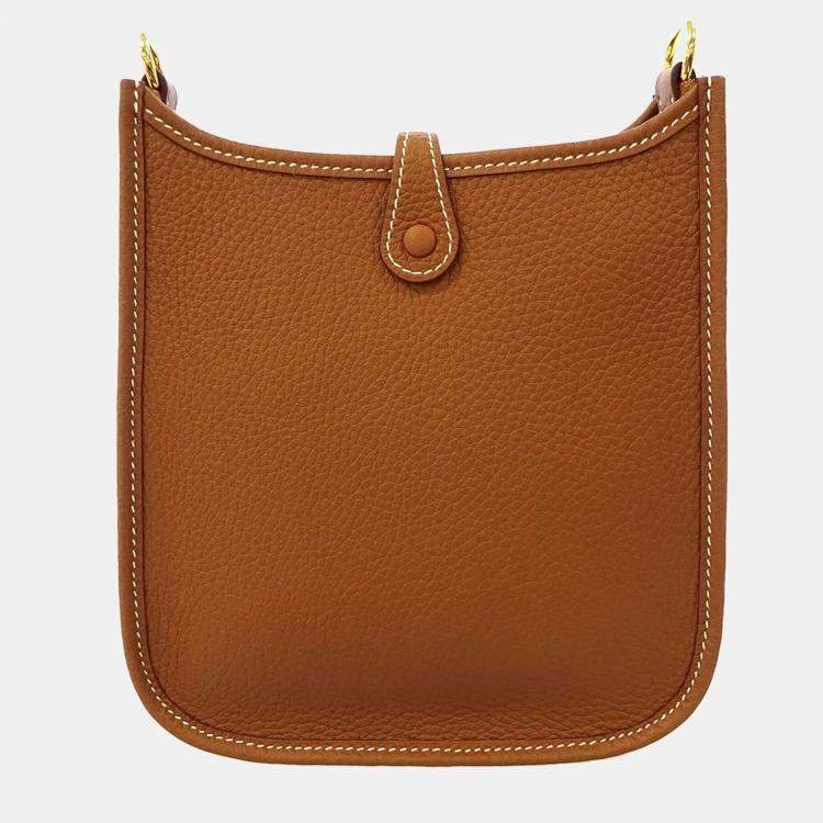 Pre Owned Hermes Gold Taurillon Clemence Leather Evelyne TPM Shoulder Bag