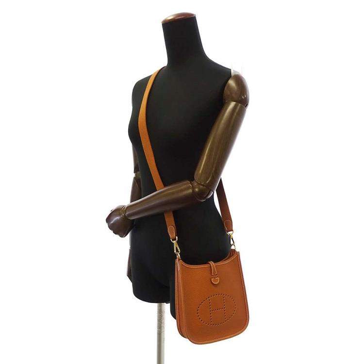 Pre Owned Hermes Gold Taurillon Clemence Leather Evelyne TPM Shoulder Bag