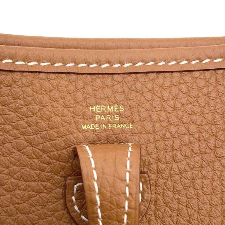 Pre Owned Hermes Gold Taurillon Clemence Leather Evelyne TPM Shoulder Bag