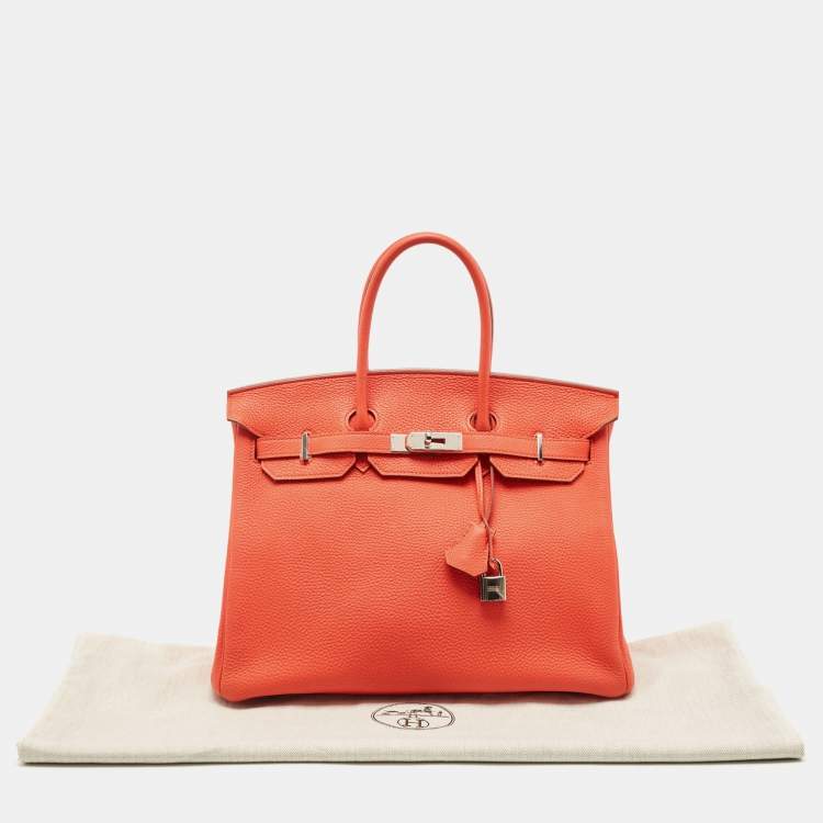 Pre Owned Hermes Capucine Togo Leather Palladium Finish Birkin 35 Bag