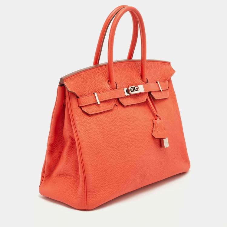 Pre Owned Hermes Capucine Togo Leather Palladium Finish Birkin 35 Bag