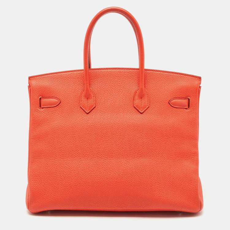 Pre Owned Hermes Capucine Togo Leather Palladium Finish Birkin 35 Bag