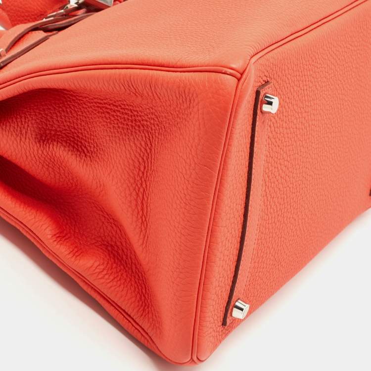 Pre Owned Hermes Capucine Togo Leather Palladium Finish Birkin 35 Bag