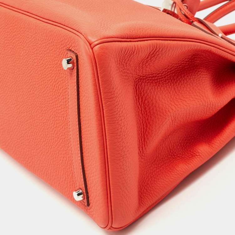 Pre Owned Hermes Capucine Togo Leather Palladium Finish Birkin 35 Bag