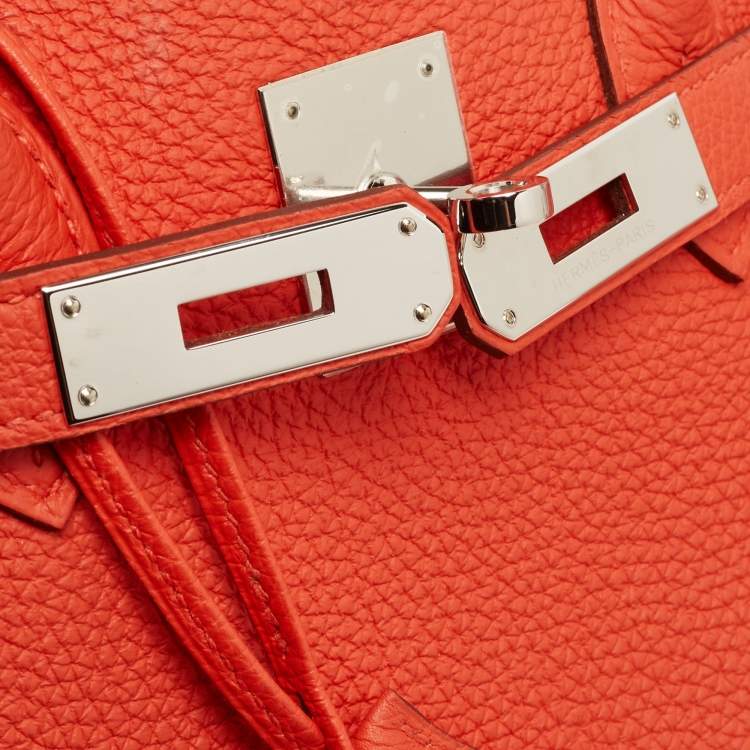 Pre Owned Hermes Capucine Togo Leather Palladium Finish Birkin 35 Bag