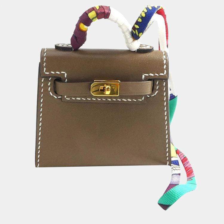 Etoupe Tadelakt Micro Mini Twilly Kelly Bag Charm Gold Hardware, 2022, Handbags & Accessories, 2022