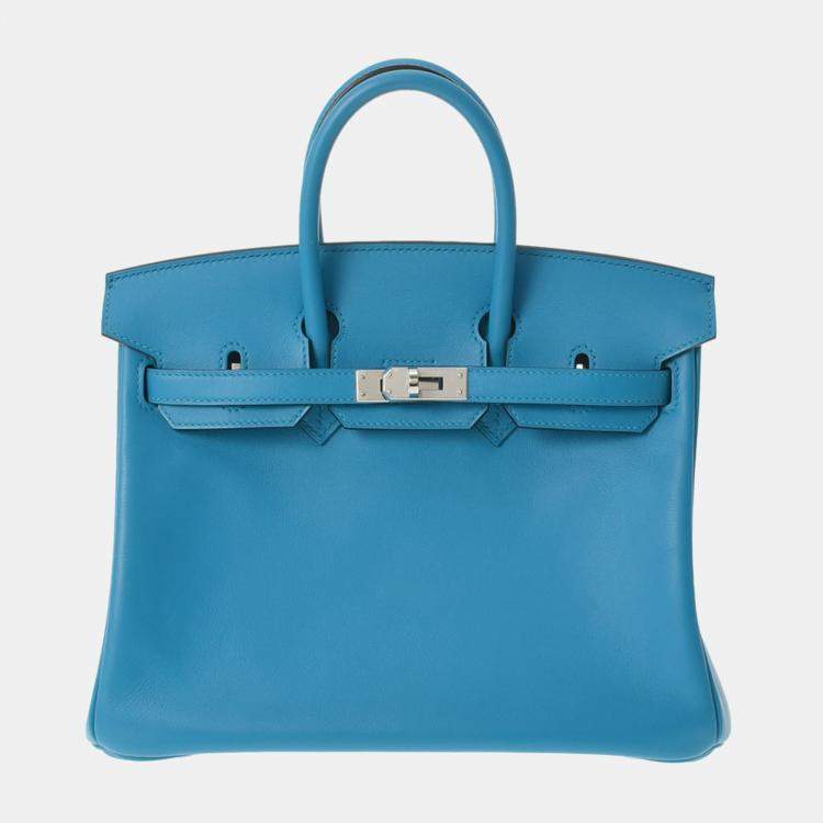 Hermes Birkin 25 Swift Blue Frida Y Engraved Handbag in 2023