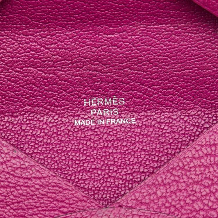 Pre Owned Hermes Cyclamen Chevre Mysore Leather Calvi Card Holder