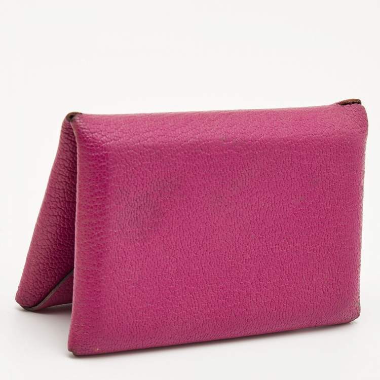 Pre Owned Hermes Cyclamen Chevre Mysore Leather Calvi Card Holder