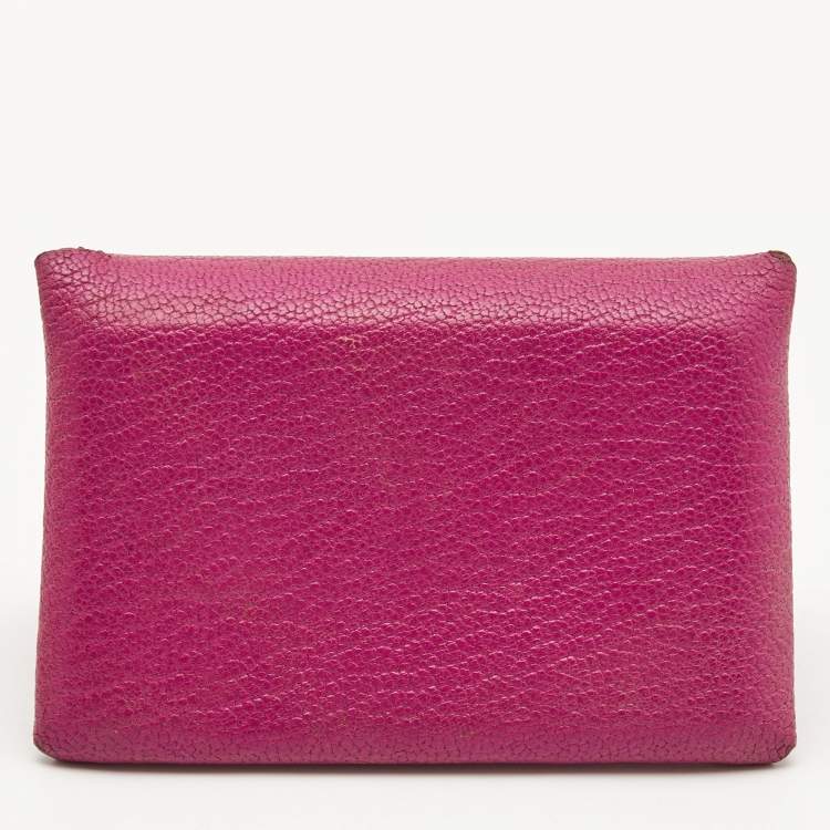 Pre Owned Hermes Cyclamen Chevre Mysore Leather Calvi Card Holder