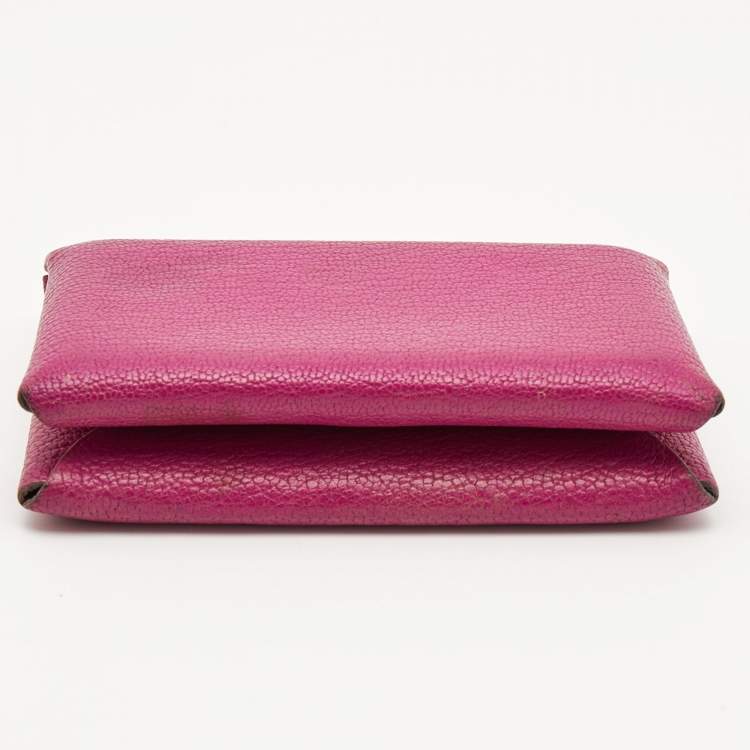Pre Owned Hermes Cyclamen Chevre Mysore Leather Calvi Card Holder