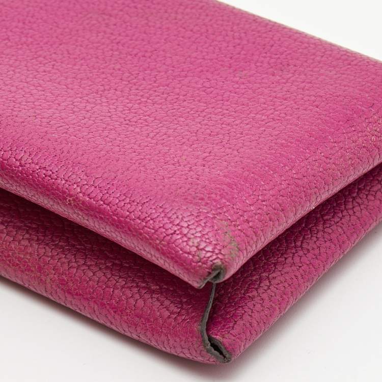 Pre Owned Hermes Cyclamen Chevre Mysore Leather Calvi Card Holder