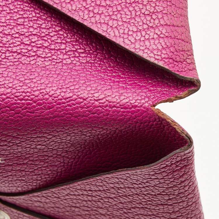Pre Owned Hermes Cyclamen Chevre Mysore Leather Calvi Card Holder