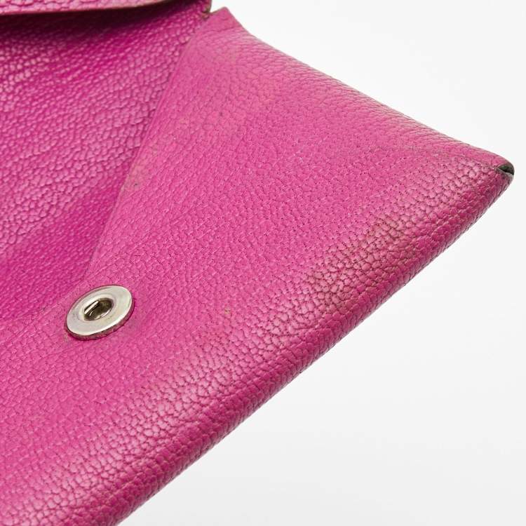 Pre Owned Hermes Cyclamen Chevre Mysore Leather Calvi Card Holder