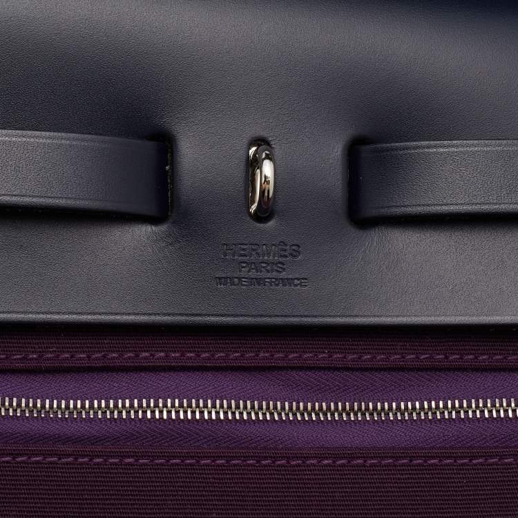 Pre Owned Hermes Cassis/Bleu Indigo Vache Hunter and Canvas Herbag Zip 31 Bag