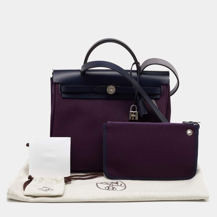 Pre Owned Hermes Cassis/Bleu Indigo Vache Hunter and Canvas Herbag Zip 31 Bag