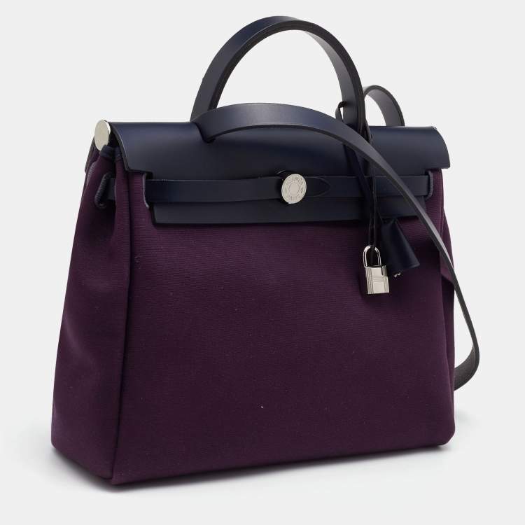 Pre Owned Hermes Cassis/Bleu Indigo Vache Hunter and Canvas Herbag Zip 31 Bag