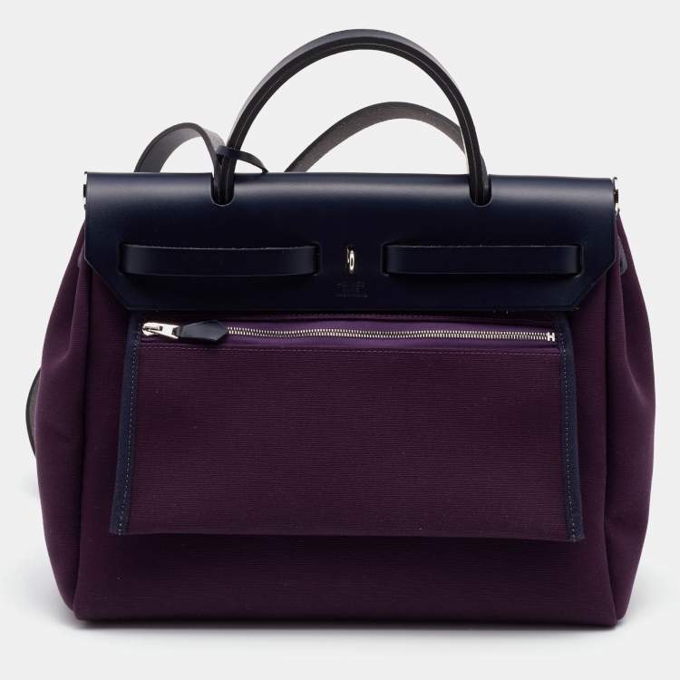 Pre Owned Hermes Cassis/Bleu Indigo Vache Hunter and Canvas Herbag Zip 31 Bag
