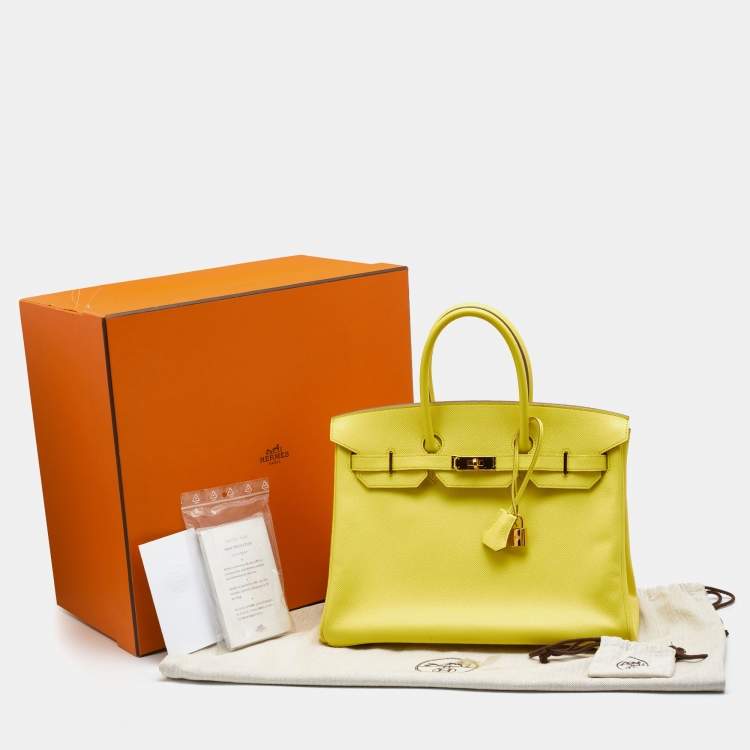 Pre Owned Hermes Soufre Epsom Leather Gold Finish Birkin 35 Bag