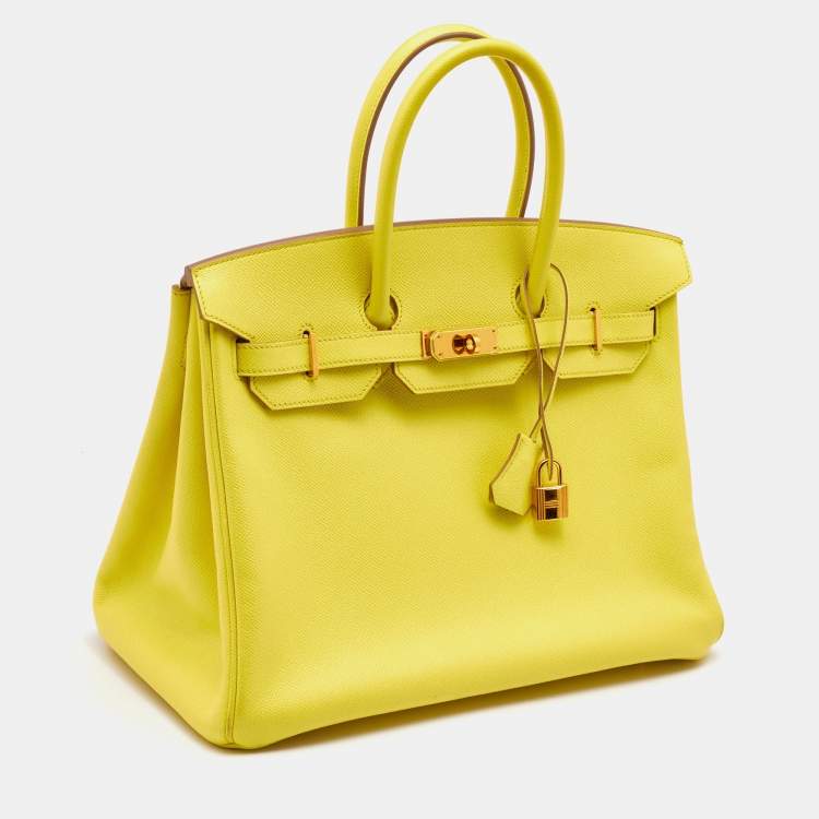 Pre Owned Hermes Soufre Epsom Leather Gold Finish Birkin 35 Bag