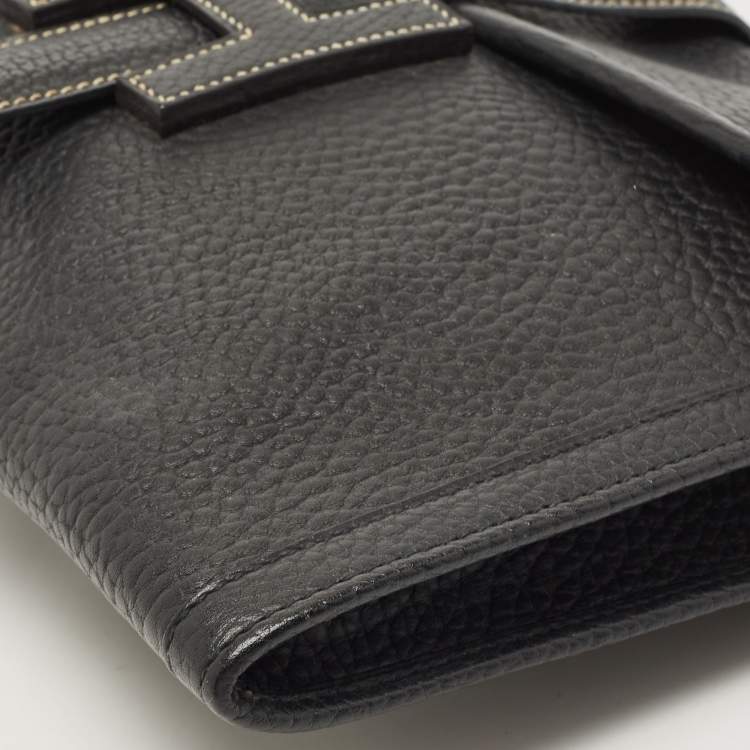 Pre Owned Hermes Black Fjord Leather Elan Jige 29 Clutch