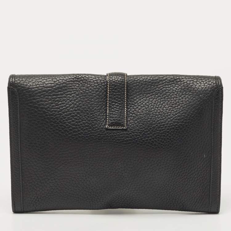 Pre Owned Hermes Black Fjord Leather Elan Jige 29 Clutch