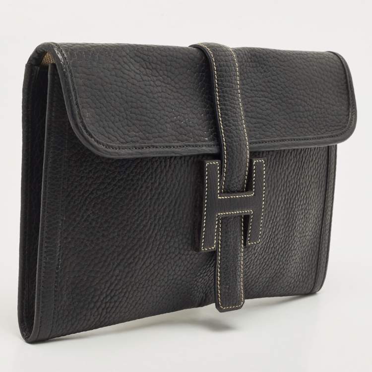 Pre Owned Hermes Black Fjord Leather Elan Jige 29 Clutch
