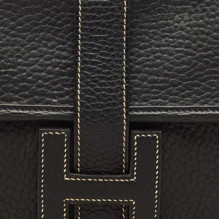 Pre Owned Hermes Black Fjord Leather Elan Jige 29 Clutch