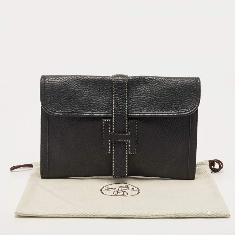 Pre Owned Hermes Black Fjord Leather Elan Jige 29 Clutch