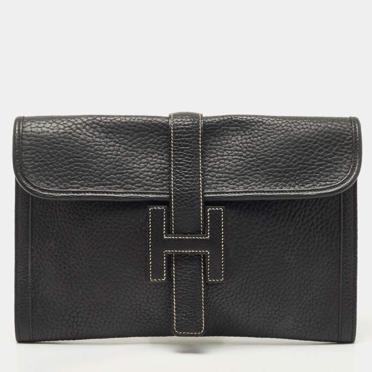 Pre Owned Hermes Black Fjord Leather Elan Jige 29 Clutch