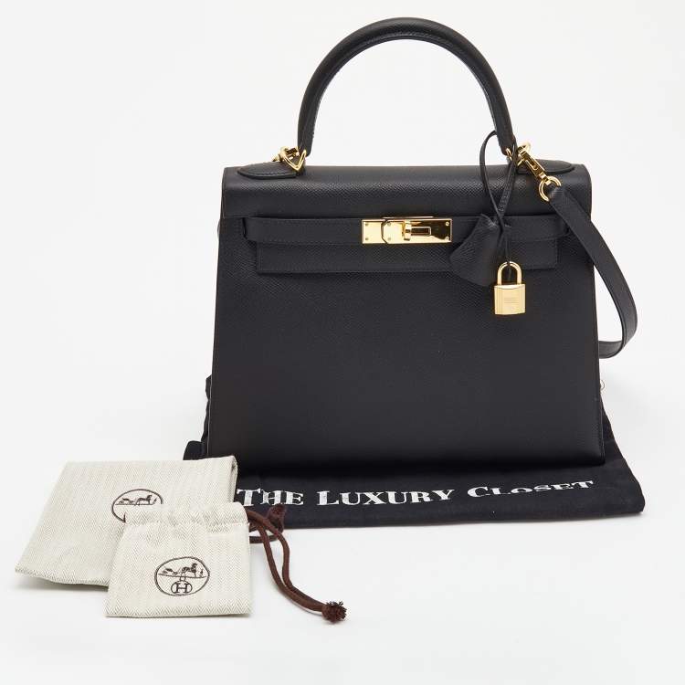 Pre Owned Hermès  Black Epsom Leather Gold Finish Kelly Sellier 28 Bag